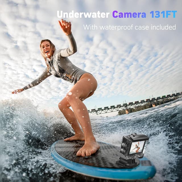 Detalle de Hiicam Speed 20 Action Cam 4K60FPS 40MP – wasserdicht bis 40 m, EIS, WiFi & Dual-Screen