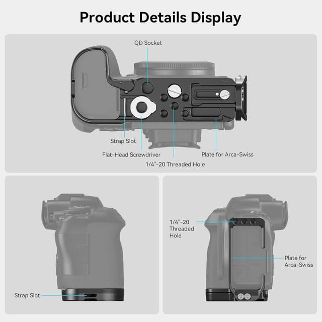 Detalle de SMALLRIG Quick Release L-Bracket 4160B für Canon R6 Mark II / R6 / R5 / R5 C – Arca-kompatible Kamera-L-Platte