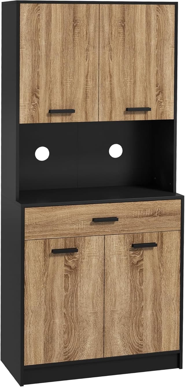 Detalle de HOMCOM Armoire de cuisine/buffet industriel 80 x 40 x 180 cm noir et naturel