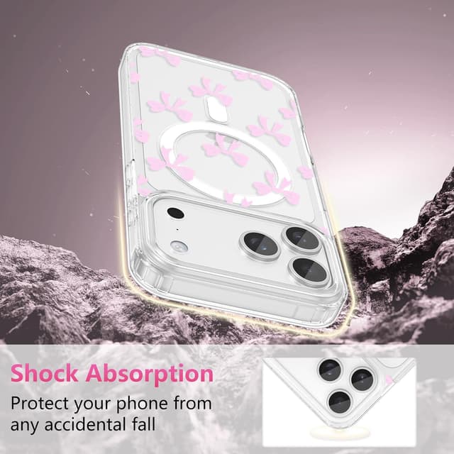 Detalle de ZTOFERA Magnetische Hülle für iPhone 17 Pro (6,3 Zoll) – transparente TPU-Case mit Schleifen-Design (MagSafe-kompatibel), Rosa
