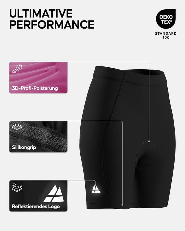 Detalle 2 de DANISH ENDURANCE Kurze Radlerhose für Damen mit 4D Sitzpolster und High-Waist-Schnitt