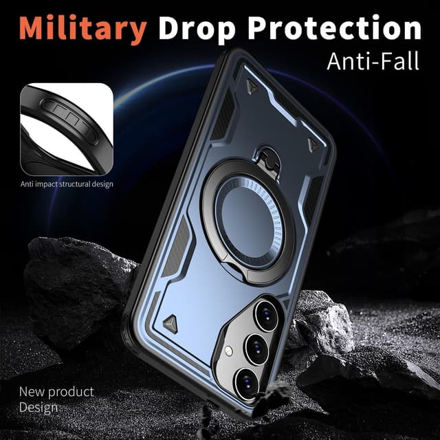 Detalle 2 de Tuvror Schutzhülle für Samsung Galaxy S24 & S25 (6,2 Zoll) mit 360° Drehständer, stoßfestem Rundumschutz – Blau