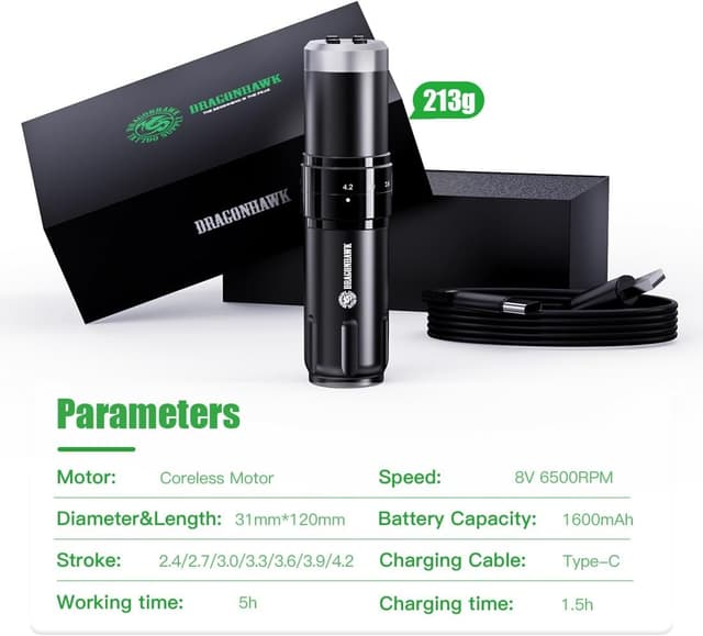 Thumbnail 1 de Dragonhawk Penna rotativa senza fili 1500mAh per tatuaggi 🎨