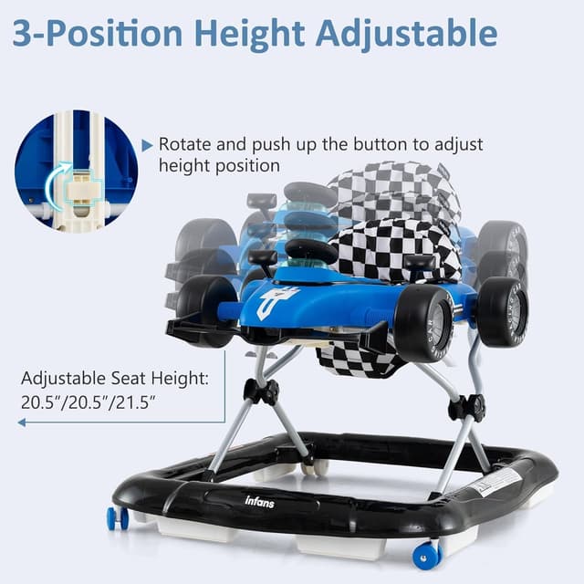 Detalle de INFANS 4 in 1 Baby Walker (Foldable Toddler Activity Center with Adjustable Height, Blue) — Music & Lights