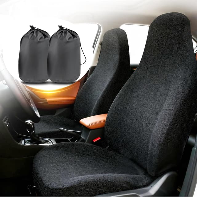Detalle de TESFEEL Towel Car Seat Cover (GRS Certified Recycled Microfiber), Non-Slip Universal Front Protector — 2-Pack, Black