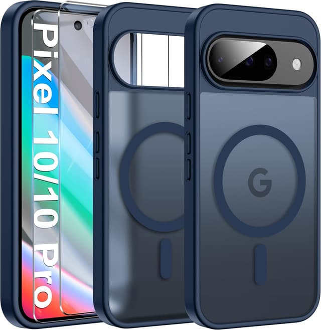 Detalle de Opkiegrn MagSafe-compatible case for Google Pixel 10/10 Pro/9/9 Pro with 2 HD screen protectors (dark blue)