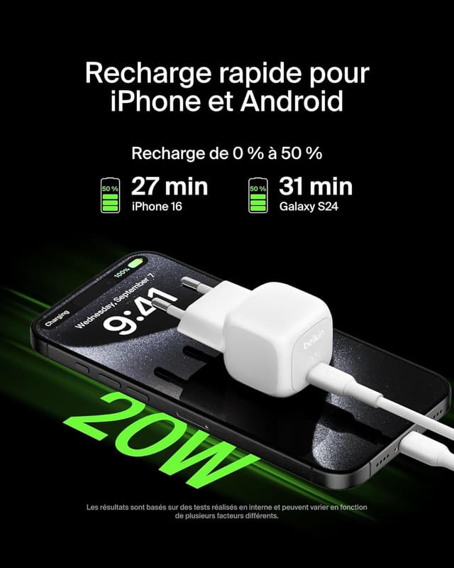 Detalle 2 de Belkin BoostCharge Chargeur USB-C Rapide Cubic 20 W avec USB-C PD 3.1 (Blanc)