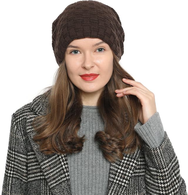 Detalle de DonDon Bonnet Femme Hiver Slouch en laine tricotée avec doublure polaire chaude