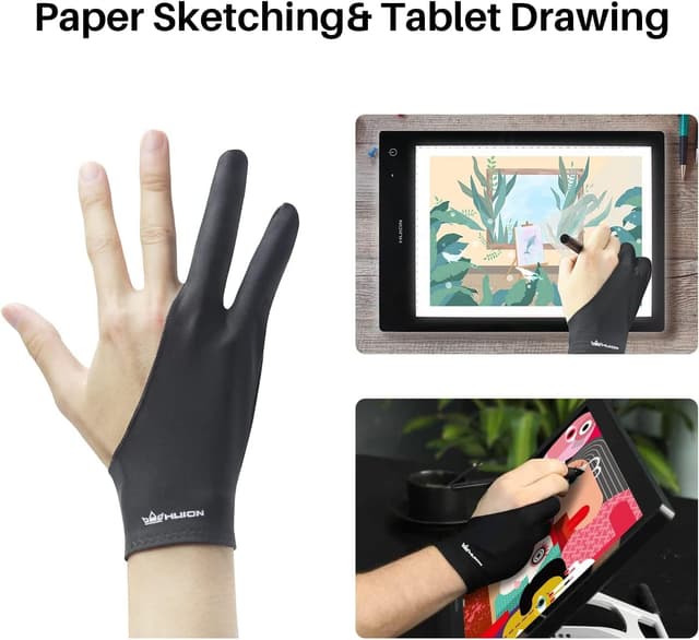 Detalle 2 de HUION Artist Drawing Glove (Two-Finger) for Drawing Tablets & Paper Sketching — Large, Lycra & Nylon, Anti-smudge