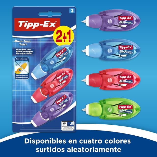 Detalle 2 de BIC Tipp-Ex Cinta Correctora 8m, Blíster de 3 🌈