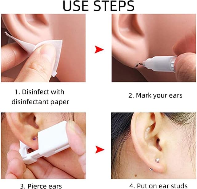 Detalle 2 de 8er Pack Einweg Ohrlochstechpistole mit Ohrring-Einsatz (steril, selbstzerstörend) – inkl. Ohrstöpsel