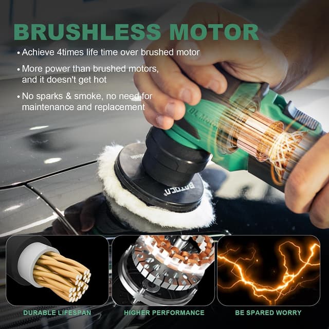 Detalle 2 de BATOCA S4 Cordless Mini Car Polisher / Buffer (Rotary & Dual Action) with 2x 12V 2.5Ah Batteries, 1 & 3 inch Kit