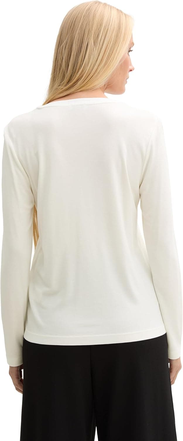 Detalle de TOM TAILOR maglietta donna a maniche lunghe in lyocell (BE PART) – vestibilità regolare