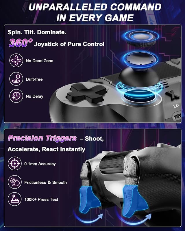 Detalle de AR CELI Wireless Controller for PS-4 (Grey) with Bluetooth, Dual Vibration & 3.5mm Jack