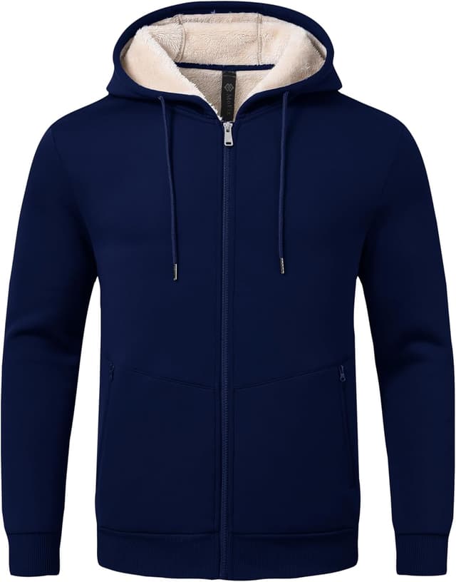 Detalle de Veste polaire à capuche MoFiz pour homme en sherpa, fermeture éclair et poches zippées (M-3XL)