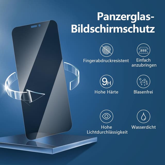 Detalle 2 de NEW’C Sichtschutz-Schutzfolie (3 Stück) für iPhone 12 Pro Max – 9H, 28° Blickschutz & blasenfrei