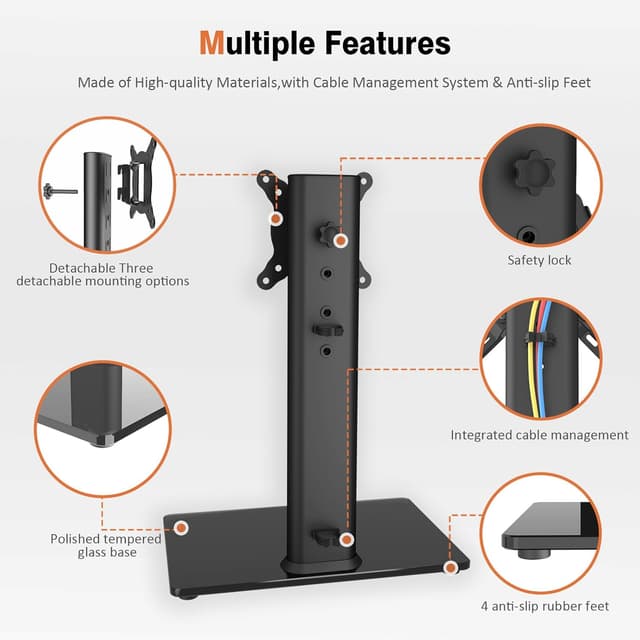 Detalle de Small Universal Swivel TV Stand/Base Table Top TV Stand for 13 to 32 inch TVs (HT07B-001P) with Tempered Glass Base