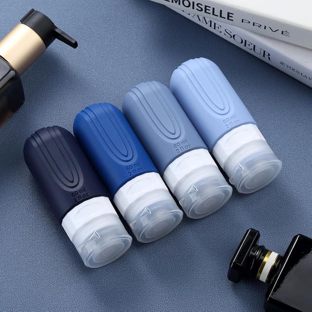 Detalle de Mrsdry Travel Bottle for Toiletries (60ml) — Leak-Proof Silicone Refillable Containers, BPA Free, 4 Pack