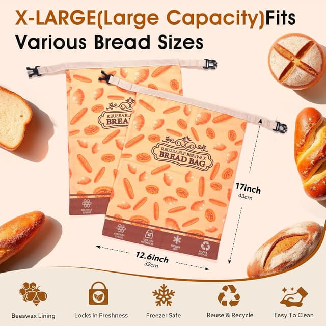 Thumbnail 2 de Beeswax Bread Bags for Sourdough - 2 Pack