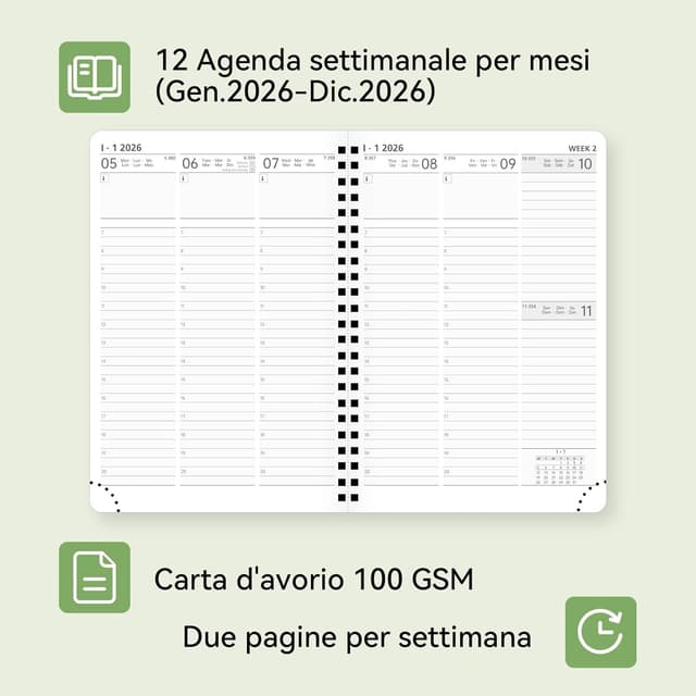 Detalle de FEKSINO Agenda Settimanale 2026 22x16,5 cm