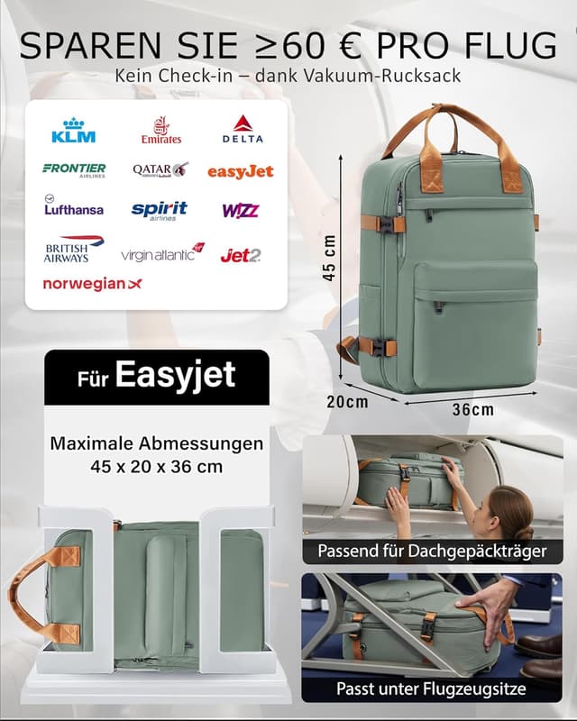 Thumbnail 1 de Coolife Vakuum Rucksack Easyjet 45x36x20