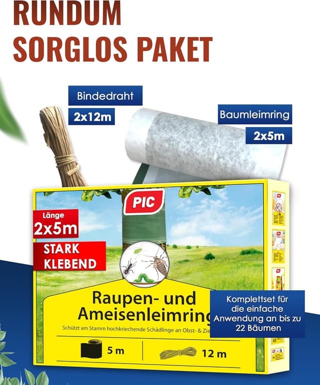 Detalle de PIC Leimringe für Obstbäume – selbstklebender Baumleimring (10 m) gegen Ameisen & Frostspanner