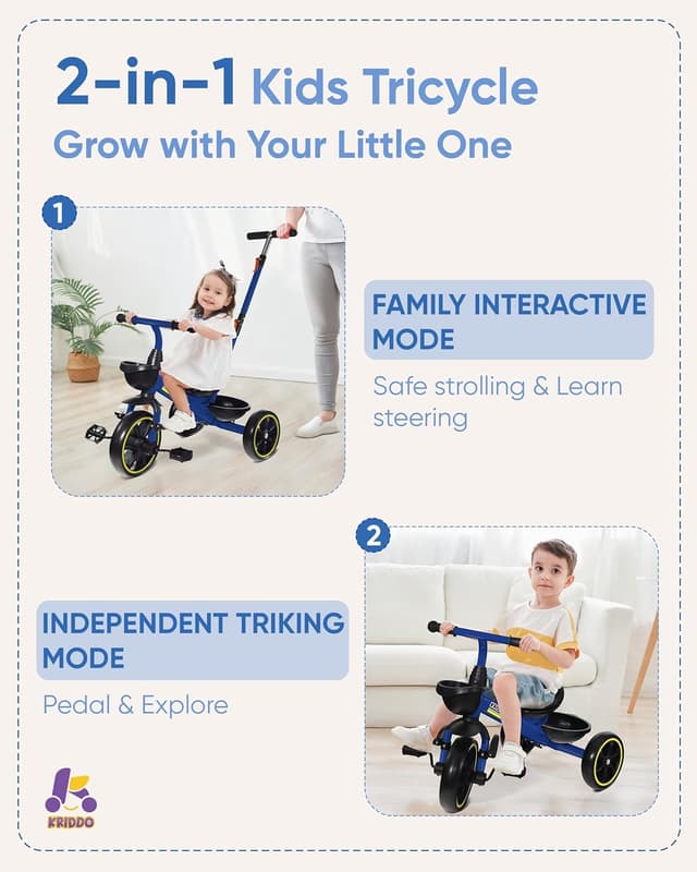 Detalle 2 de KRIDDO 2-in-1 Toddler Tricycle for Ages 18 Months