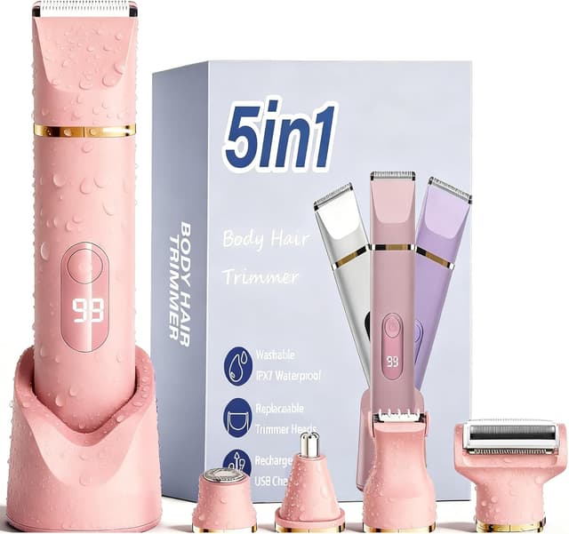 Detalle de XkuiHF rasoir électrique femme 5 en 1 (IPX7) rose : tondeuse maillot, visage, aisselles et plus