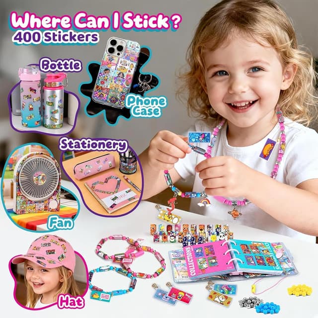 Detalle de Afufu Sticker Bracelet Making Kit for Girls (Age 3+), 400 Mini Holographic Stickers & Collecting Album