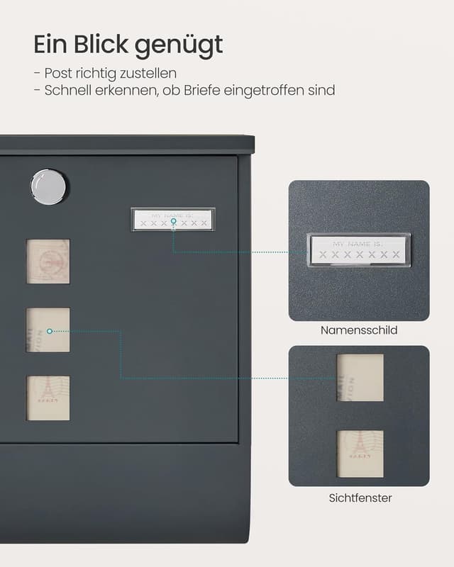 Detalle 1 de SONGMICS GMB120G01 Briefkasten 11 x 37 x 37 cm 📮