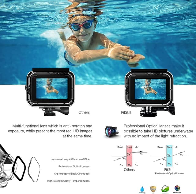 Detalle de FitStill 60M Wasserdichtes Gehäuse für DJI Osmo Action 5 Pro/4/3 mit doppeltem Cold Shoe