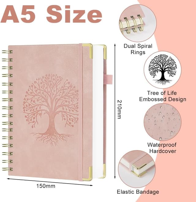 Detalle 2 de AOOSU Spiral Notebook A5 Copertina PU Albero Rosa