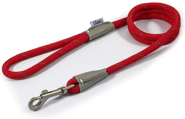 Detalle de Ancol Viva Reflective Rope and Leather Snap Dog Lead (Red) – Weatherproof poly-weave with reflective weave