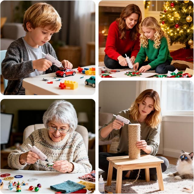 Detalle de TILSWALL mini pistola per colla a caldo senza fili con 20 stick 7×140 mm (riscaldamento 90 s) – Rosa