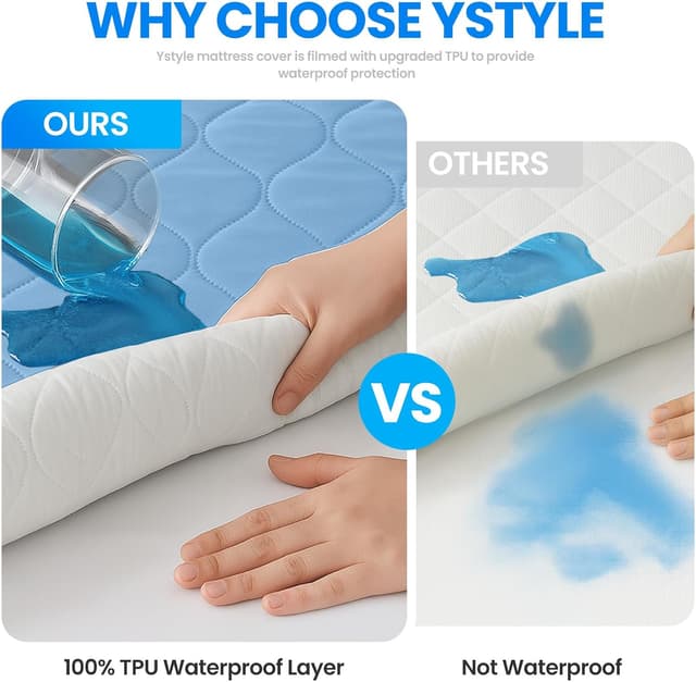 Detalle de Ystyle protège-matelas imperméable 160x190 cm matelassé avec bonnnet jusqu’à 30 cm et élastique tout autour