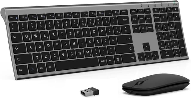Detalle de seenda KS15F kabelloses Tastatur-Maus-Set 2,4G (QWERTZ) ultraflach, wiederaufladbar, Grau/Schwarz