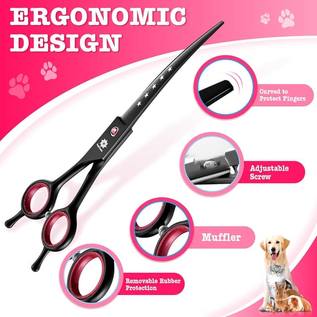 Detalle 2 de Dream Reach 7" Dog Grooming Scissors Kit (6CR stainless steel, 6 in 1 set) – Pink