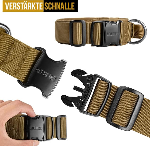 Detalle de OneTigris collare per cani con fibbia in metallo, marrone (taglia M)