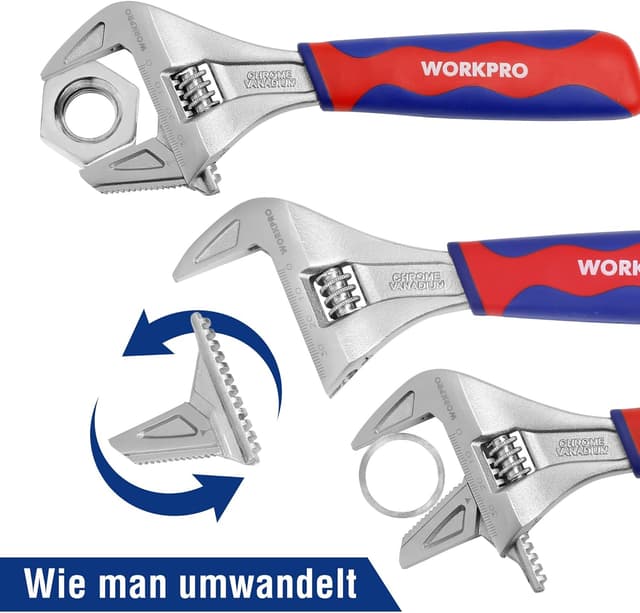 Detalle de WORKPRO 2-in-1 verstellbarer Schraubenschlüssel & Rohrzange/Rollgabelschlüssel (Chrom-Vanadium), 200 mm, max. 42 mm Maulweite