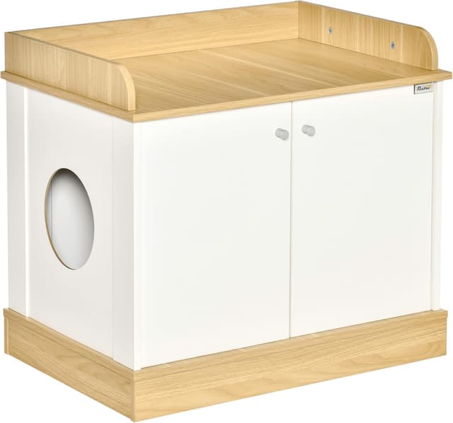 Detalle de PawHut Casa para Gatos 2 en 1 Mueble Arenero