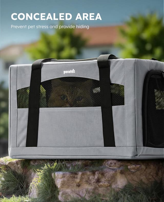 Detalle de pecute Cat Carrier Stable breathable and portable with hidden partition (for cats under 5kg) – Grey, 43×28×28cm
