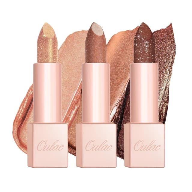 Detalle de OULAC Feuchtigkeits Glanz Lippenstift Nude Set – cremiger Glitter-Glanz mit veganer Pflege