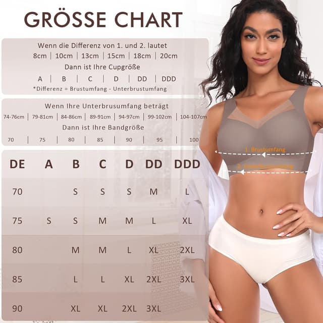 Detalle 2 de Damen BH ohne Bügel nahtloser Komfort-BH mit Soft-Cups (T-Shirt/Bralette) aus 55% Nylon & 45% Spandex