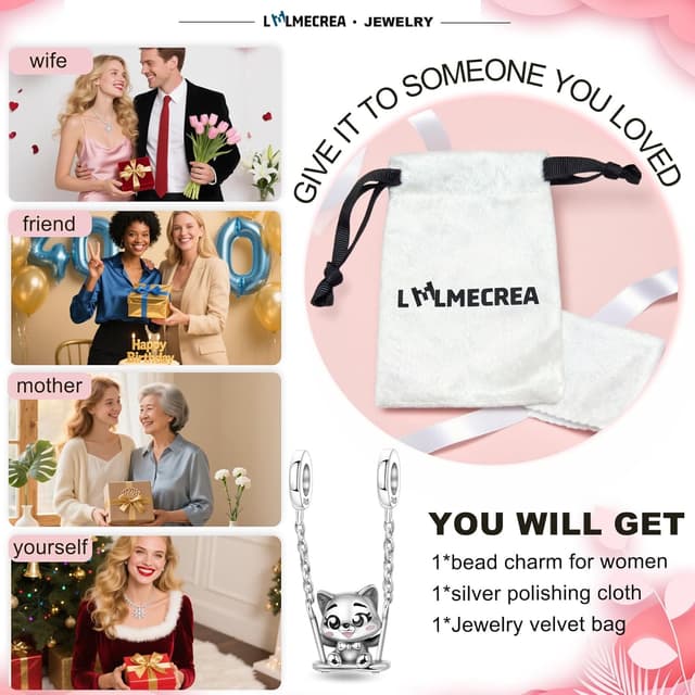 Detalle de LMLMECREA Katzen Charm-Anhänger aus 925 Sterling Silber für europäische Armbänder