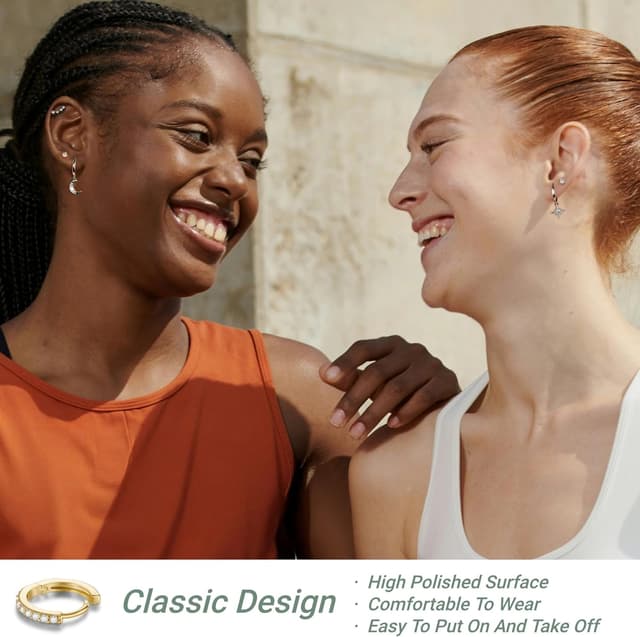 Detalle de Macachii 3 paires de boucles d’oreilles femme en argent 925 plaqué or 14K – mini créoles, étoiles et lunes