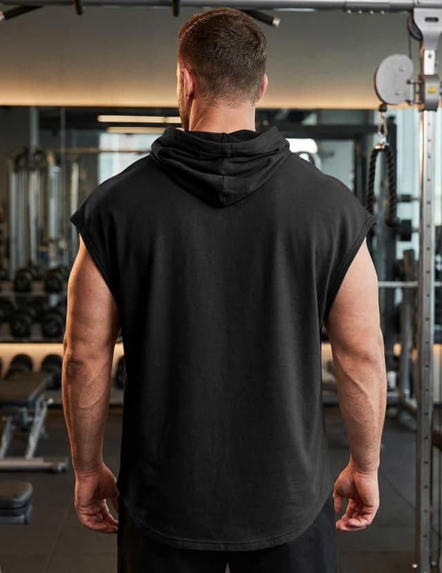 Detalle de JMIERR Men’s Drawstring Hooded Shirts (Sleeveless) — Cotton Hoodie Tee for Daily Wear