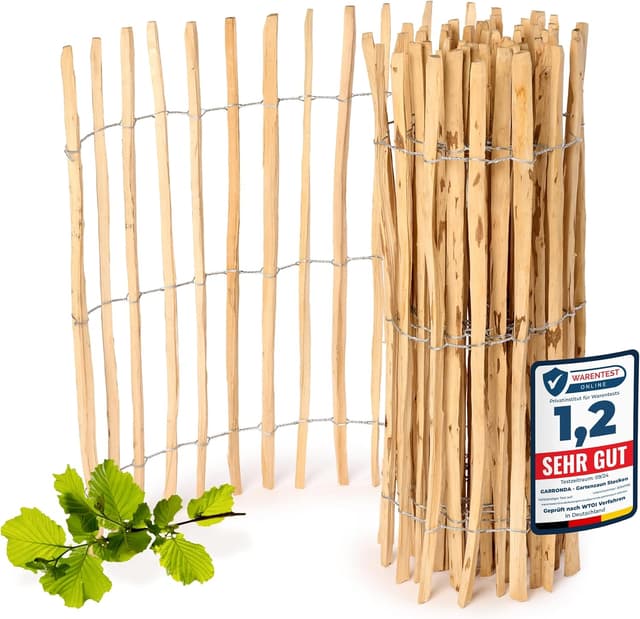 Thumbnail 6 de Garronda Gartenzaun zum Stecken aus Haselnüsseholz (Lattenabstand: 7–8 cm), 80 x 500 cm – für Beeteinfassung & Grundstücksabgrenzung