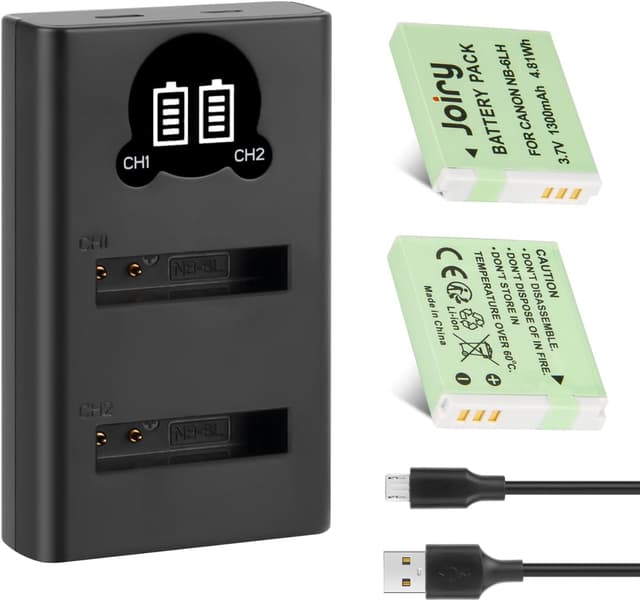 Detalle de Joiry 2X NB-6L / NB-6LH Replacement Batteries with Smart Dual USB Charger (Micro USB)