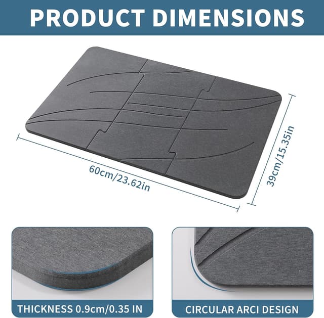 Detalle de Dai Lufei Tapis de bain en pierre 39 x 60 cm en diatomée – séchage rapide, antidérapant