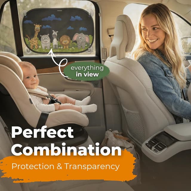 Detalle de Car Window Shades for Baby (48 x 30 cm) with Suction Cups – Animal Design, Pack of 2
